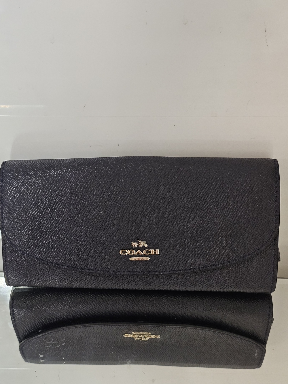 Coach Black Leather Continental Wallet with Gold Logo
